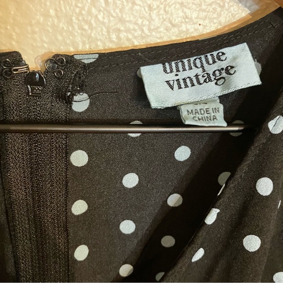 Unique Vintage Black & Blue Polka Dot Maxi Dress Size S/4 - Picture 2 of 6
